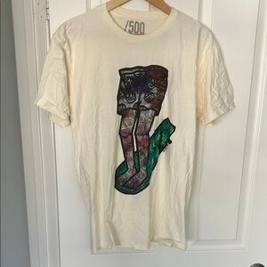 /500 Large Graphic Cream T-Shirt with Colorful Surf Design